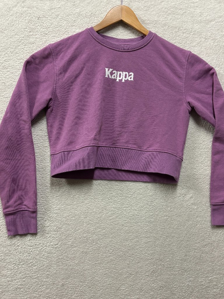 Kappa Cropped Sweatshirt Womens Medium M Purple White Embroidered Logo Crewneck